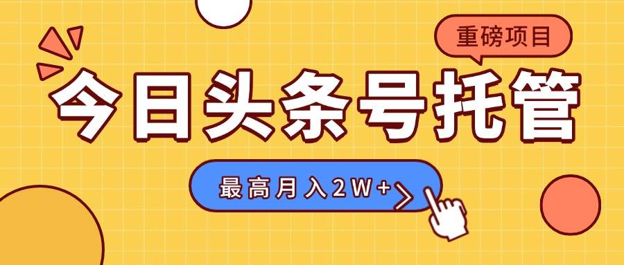 (15905期)【头条号托管 】我提供视频,你发布,每天操作5分钟,最高躺赚1W+-星空网创资源
