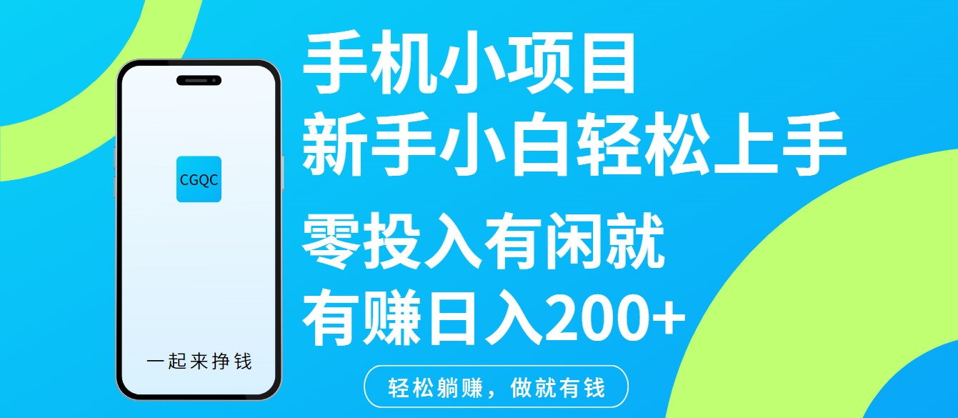 手机小项目新手小白轻松上手零投入有闲就有赚日入200+-星空网创资源