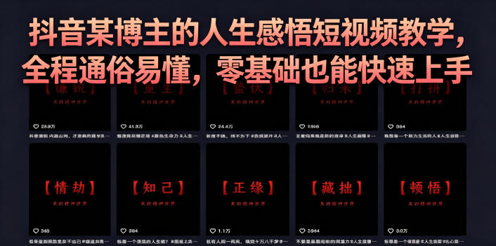 抖音某博主的灰太狼人生感悟短视频教学，全程通俗易懂，零基础也能快速上手-星空网创资源