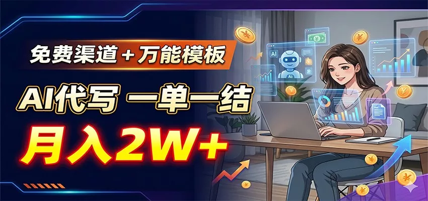 免费渠道+万能模板,AI代写一单一结,月入2W+-星空网创资源