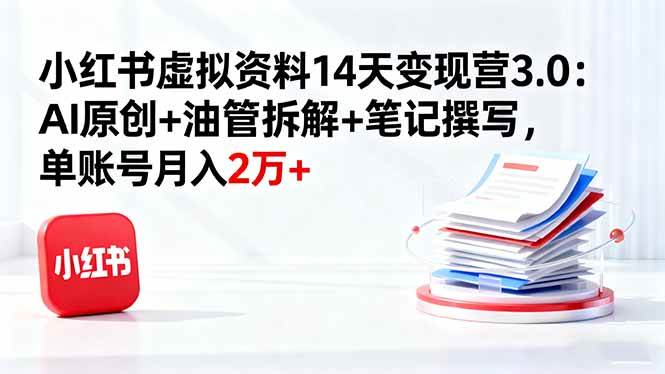 (16273期)小红书虚拟资料14天变现营3.0:AI原创+油管拆解+笔记撰写,单账号月入2万+-星空网创资源
