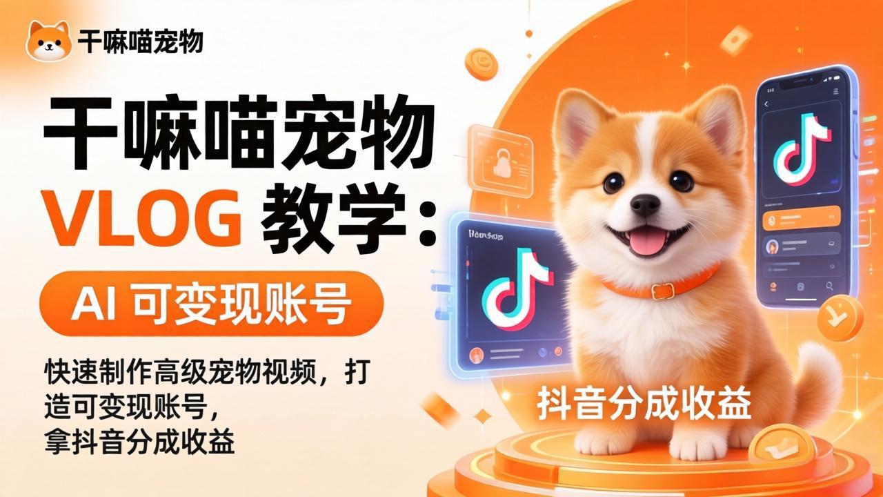干嘛喵宠物 VLOG 教学:AI 快速制作高级宠物视频,打造可变现账号,拿抖音分成收益-星空网创资源