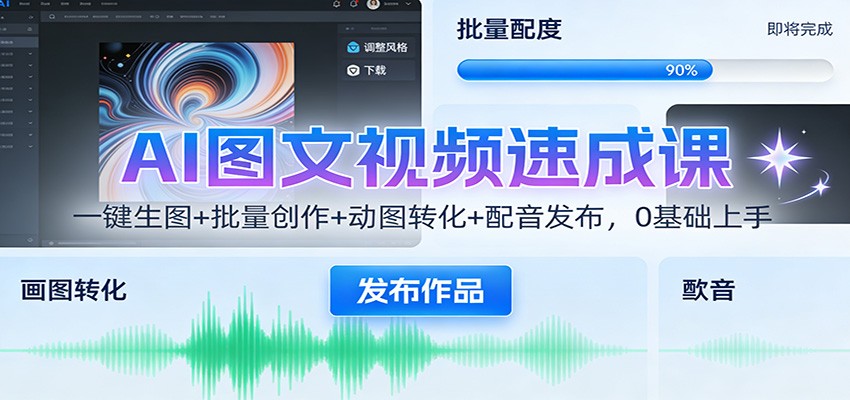 AI图文视频速成课：一键生图+批量创作+动图转化+配音发布，0基础上手-星空网创资源