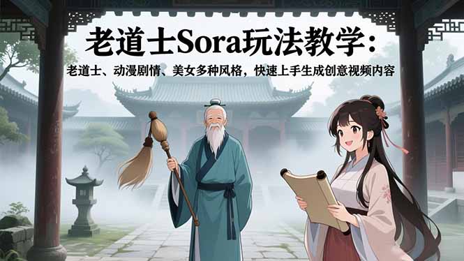 老道士Sora玩法教学：老道士、动漫剧情、美女多种风格，快速上手生成创意视频内容-星空网创资源