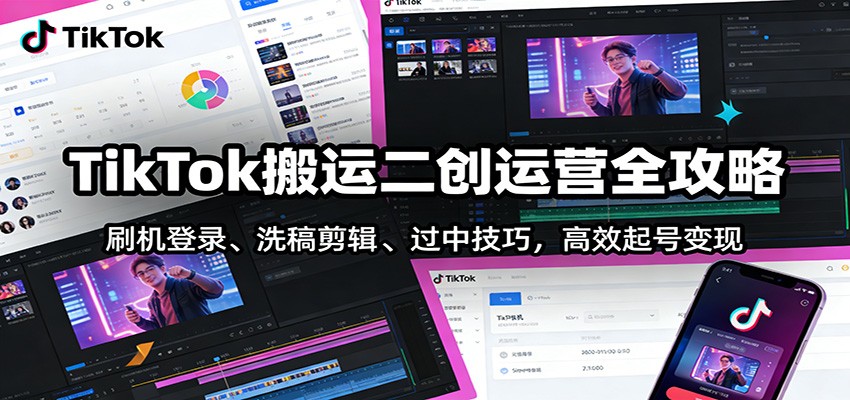 TikTok搬运二创运营全攻略：刷机登录、洗稿剪辑 、过中技巧，高效起号变现-星空网创资源