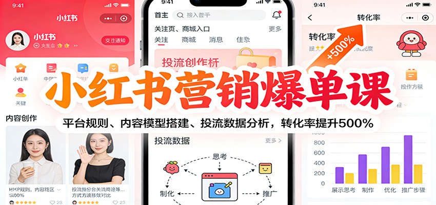 小红书营销爆单课：平台规则、内容模型搭建、投流数据分析，转化率提升500%-星空网创资源