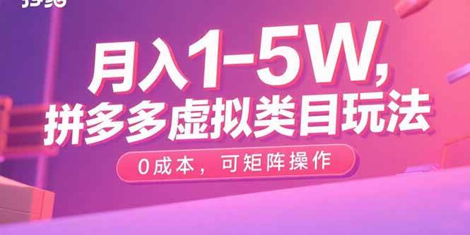 (15903期)月入1-5W,拼多多虚拟类目玩法,0成本,可矩阵操作-星空网创资源