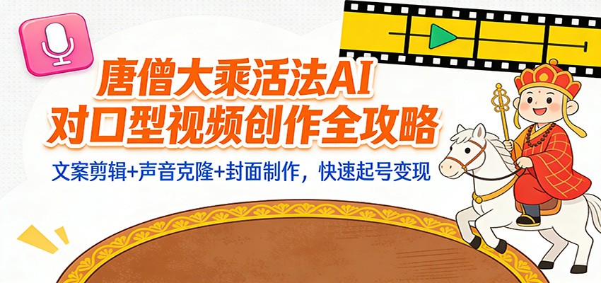 “大乘活法”AI对口型视频创作全攻略:文案剪辑+声音克隆+封面制作,快速起号变现-星空网创资源