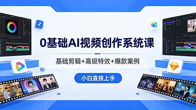(18354期)0基础AI视频创作系统课,基础剪辑+高级特效+爆款案例,小白直接上手-星空网创资源