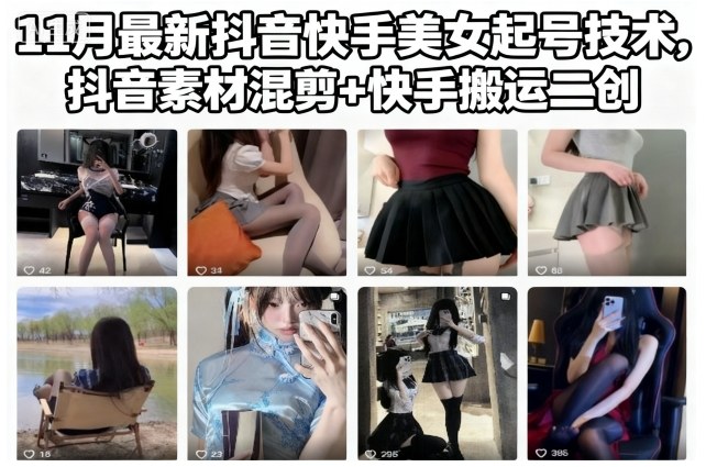 11月最新抖音快手美女起号技术，抖音素材混剪+快手搬运二创-星空网创资源