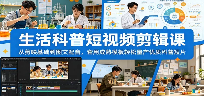生活科普短视频剪辑课：从剪映基础到图文配音，套用成熟模板轻松量产优质科普短片-星空网创资源