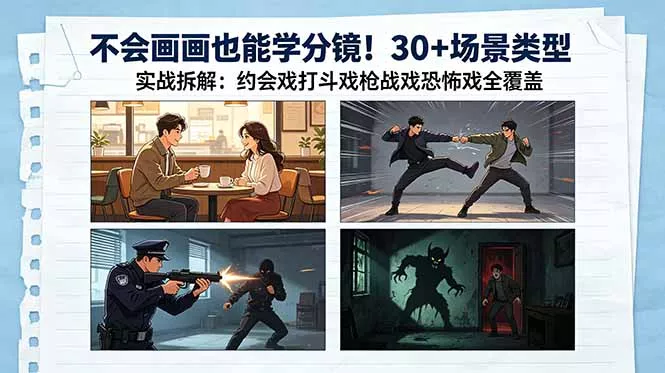 不会画画也能学分镜!30+场景类型实战拆解:约会戏打斗戏枪战戏恐怖戏全覆盖-星空网创资源