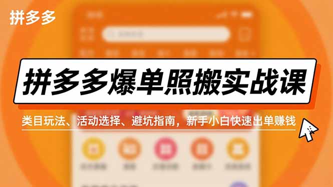 拼多多爆单照搬实战课，类目玩法、活动选择、避坑指南，新手小白快速出单赚钱-星空网创资源