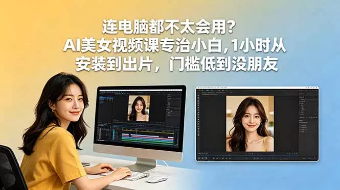 连电脑都不太会用?AI美女视频课专治小白,1小时从安装到出片,门槛低到没朋友-星空网创资源