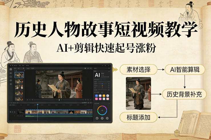 历史人物故事短视频教学,AI+剪辑制作历史人物题材短视频,快速起号涨粉-星空网创资源