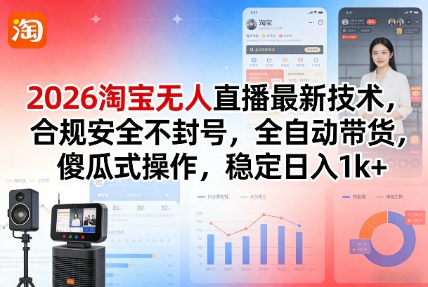 2026淘宝无人直播最新技术,合规安全不封号,全自动带货,傻瓜式操作,稳定日入1k+【揭秘】-星空网创资源