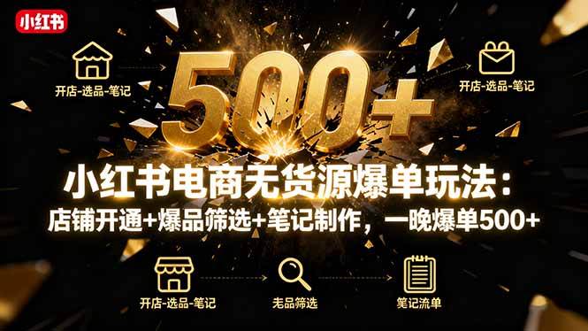 (16256期)小红书电商无货源爆单玩法:店铺开通+爆品筛选+笔记制作,一晚爆单500+-星空网创资源
