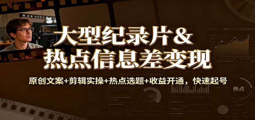 大型纪录片&热点信息差变现：原创文案+剪辑实操+热点选题+收益开通，快速起号-星空网创资源