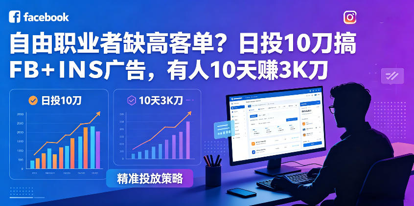 自由职业者缺高客单？日投10刀搞FB+INS广告，有人10天赚3K刀！【原创双语字幕】-星空网创资源