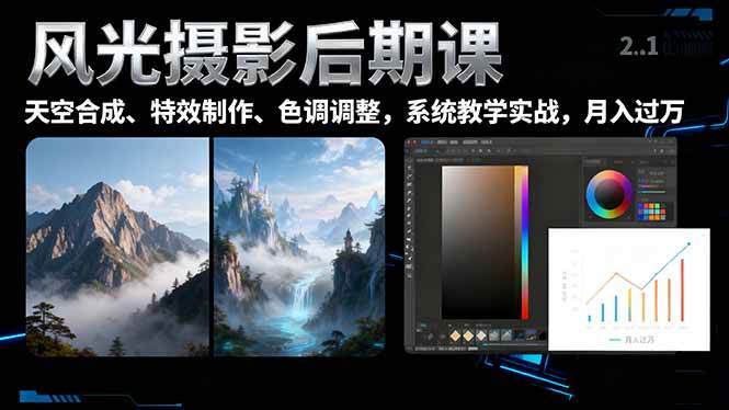 (16433期)风光摄影后期课,一键换天空合成、特效制作、色调调整,月入过万-星空网创资源