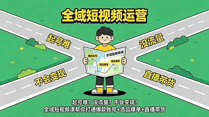 起号难?没流量?不会变现?全域短视频课帮你打通爆款账号+选品爆单+直播带货-星空网创资源