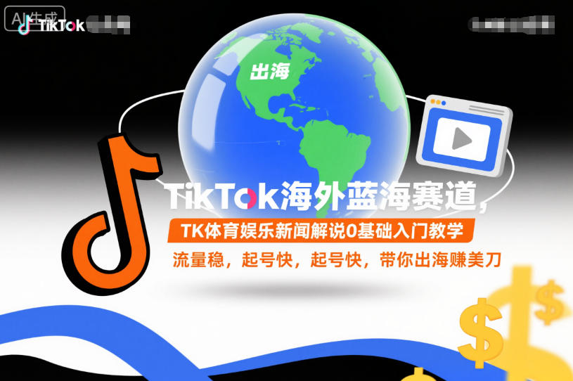 TikTok海外蓝海赛道,TK体育娱乐新闻解说0基础入门教学,流量稳,起号快,带你出海賺美刀-星空网创资源