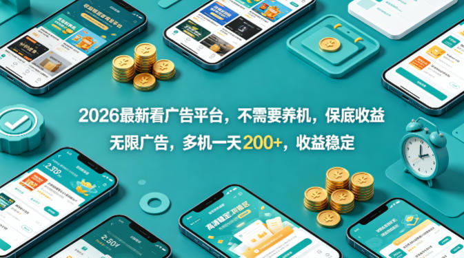 2026最新看广告平台,不需要养机,保底收益,无限广告,多机一天200+,收益稳定【揭秘】-星空网创资源