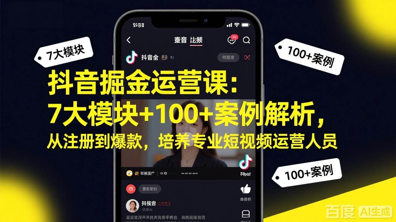 (17573期)抖音掘金运营课:7大模块+100+案例解析,从注册到爆款,培养专业短视频运营人员-星空网创资源