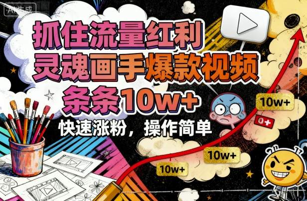 抓住流量红利,灵魂画手爆款视频,条条10w+,快速涨粉,操作简单