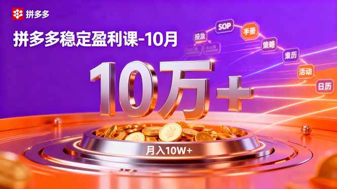 (16413期)拼多多稳定盈利课-10月,强付费SOP+微付费高投产+活动矩阵,单店月入10万+-星空网创资源