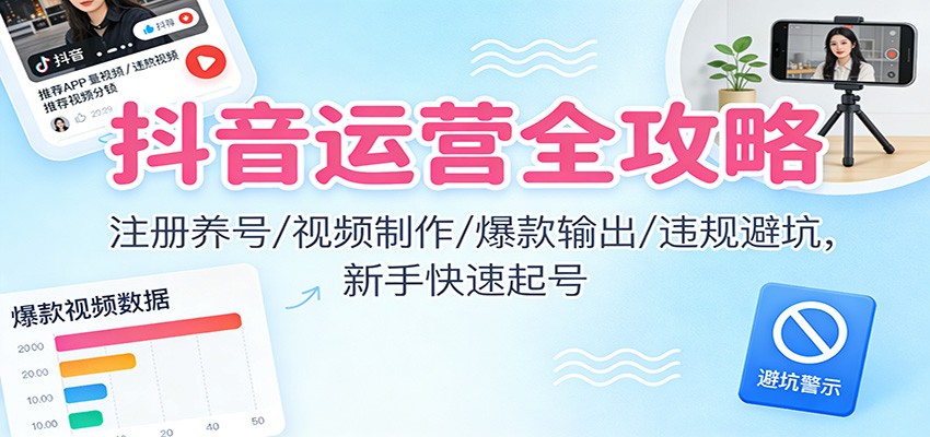 抖音运营全攻略：注册养号/视频制作/爆款输出/违规避坑，新手快速起号-星空网创资源