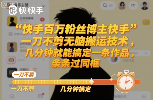 快手百万粉丝博主快手一刀不剪无脑搬运技术，几分钟就能搞定一条作品，条条过同框-星空网创资源