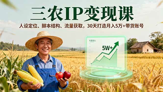 (16044期)三农IP变现课,人设定位、脚本结构、流量获取,30天打造月入5万+带货账号-星空网创资源