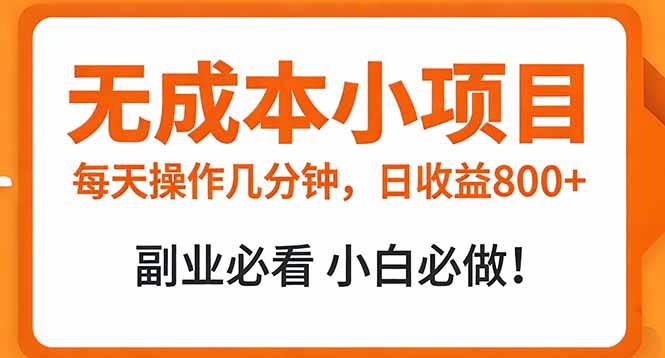 （17307期）无成本小项目 每天操作几分钟，真实日收益800+ 副业必看 小白必做！-星空网创资源