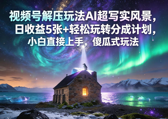 视频号解压玩法AI超写实风景,日收益5张+轻松玩转分成计划,小白直接上手,傻瓜式玩法-星空网创资源