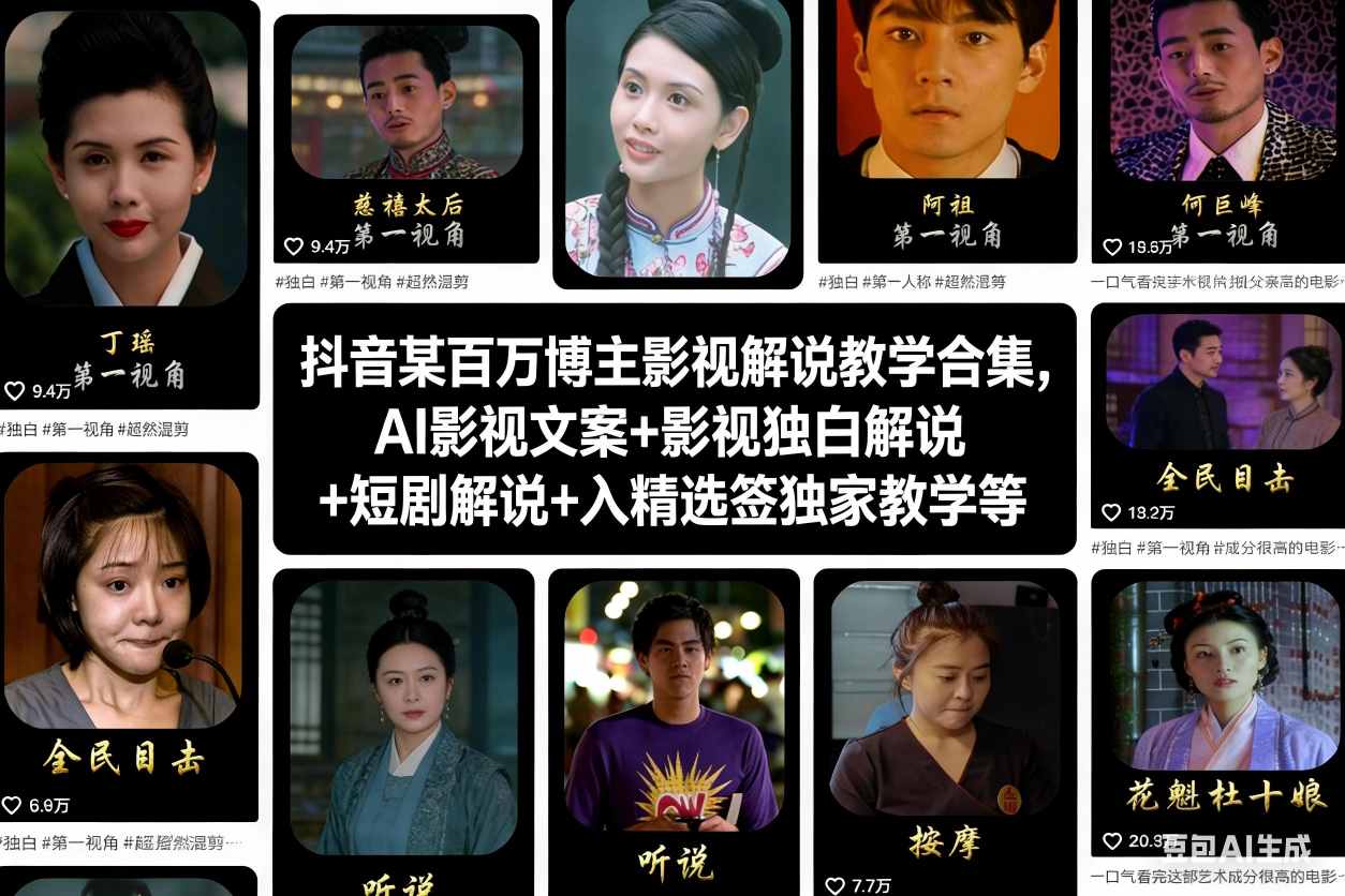 抖音某百万博主影视解说教学合集,AI影视文案+影视独白解说+短剧解说+入精选签独家教学等-星空网创资源