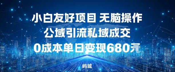 小白友好项目，无脑操作，公域引流私域成交，0成本单日变现680米-星空网创资源
