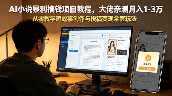 (18898期)AI小说暴利搞钱项目教程,大佬亲测月入1-3万,从零教学短故事创作与投稿变现全套玩法-星空网创资源