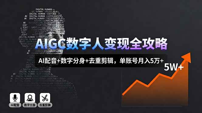 (16143期)AIGC数字人变现全攻略,AI配音+数字分身+去重剪辑,单账号月入5万+-星空网创资源
