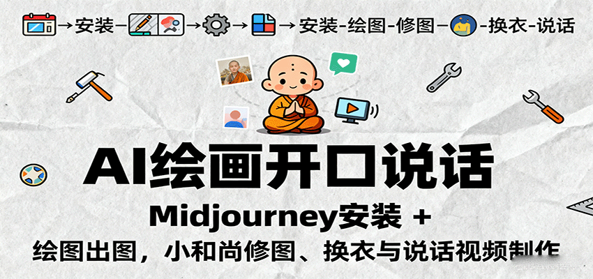 AI绘画开口说话，Midjourney安装 + 绘图出图，小和尚修图、换衣与说话视频制作-星空网创资源