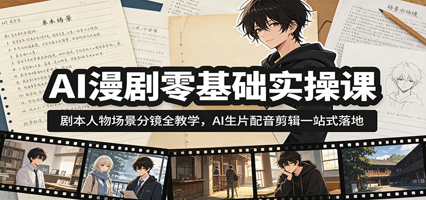 AI漫剧零基础实操课：剧本人物场景分镜全教学，AI生片配音剪辑一站式落地-星空网创资源