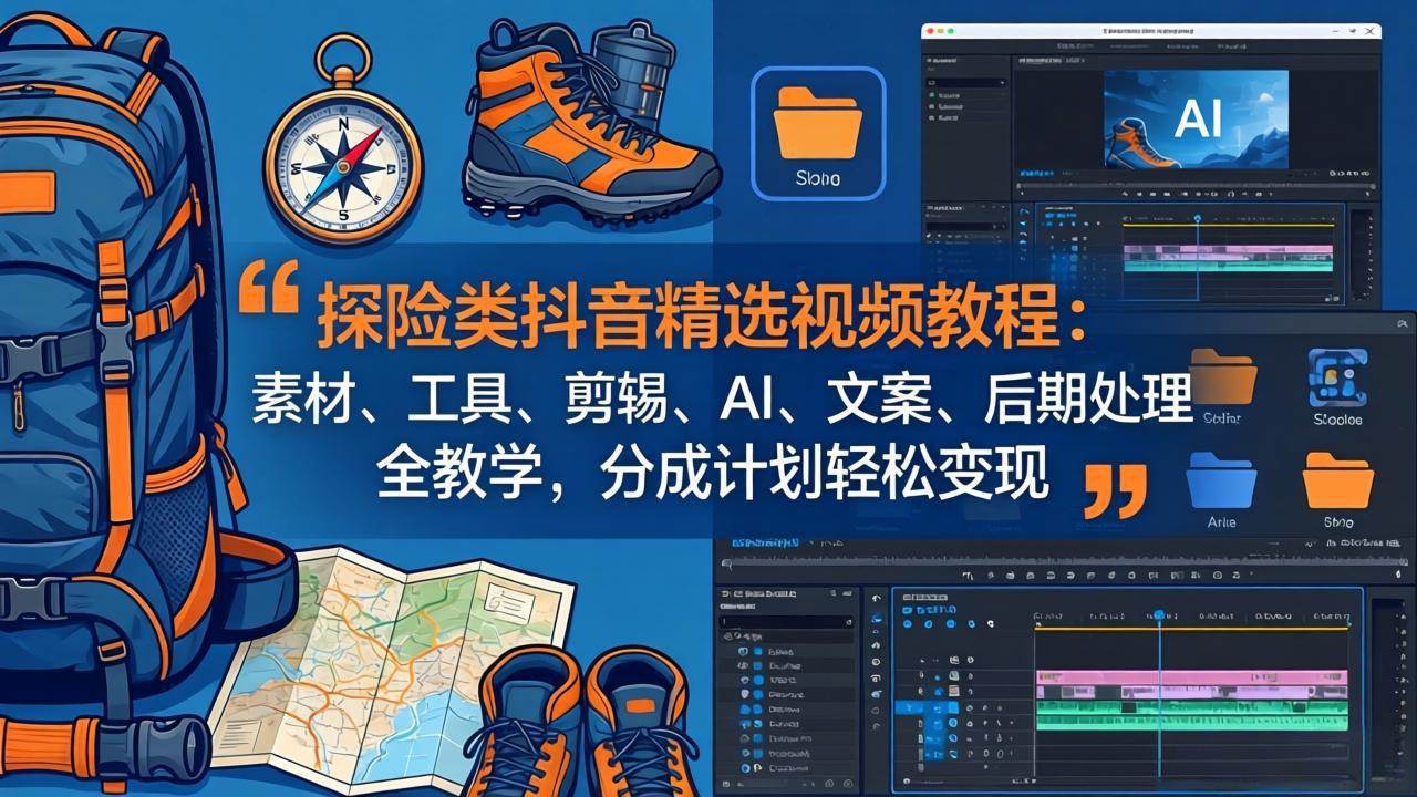 (17994期)探险类抖音精选视频教程:素材、工具、剪辑、AI、文案、后期处理全教学,分成计划轻松变现-星空网创资源