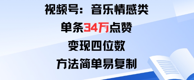 视频号分成计划新玩法：音乐情感类单条34W点赞，变现四位数，方法简单易复制-星空网创资源