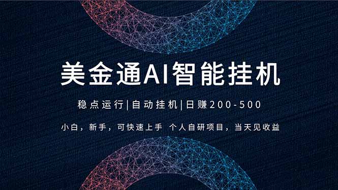 2026风口项目，美金通AI智能挂机，自研项目，当天见收益，小白新手可快速上手-星空网创资源