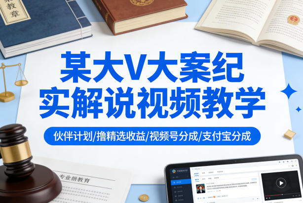 某大V大案纪实解说视频教学，可做伙伴计划、撸精选收益，视频号和支付宝分成计划均可-星空网创资源