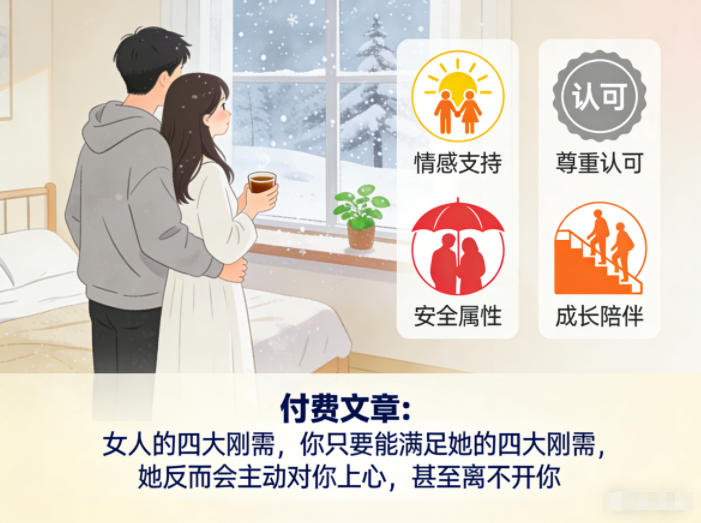 付费文章:女人的四大刚需,你只要能满足她的四大刚需,她反而会主动对你上心,甚至离不开你 付费文章:女人的四大刚需,你只要能满足她的四大刚需,她反而会主动对你上心,甚至离不开你