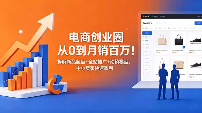 电商创业圈从0到月销百万!拆解新品起盘+全站推广+动销模型,中小卖家快速盈利-星空网创资源
