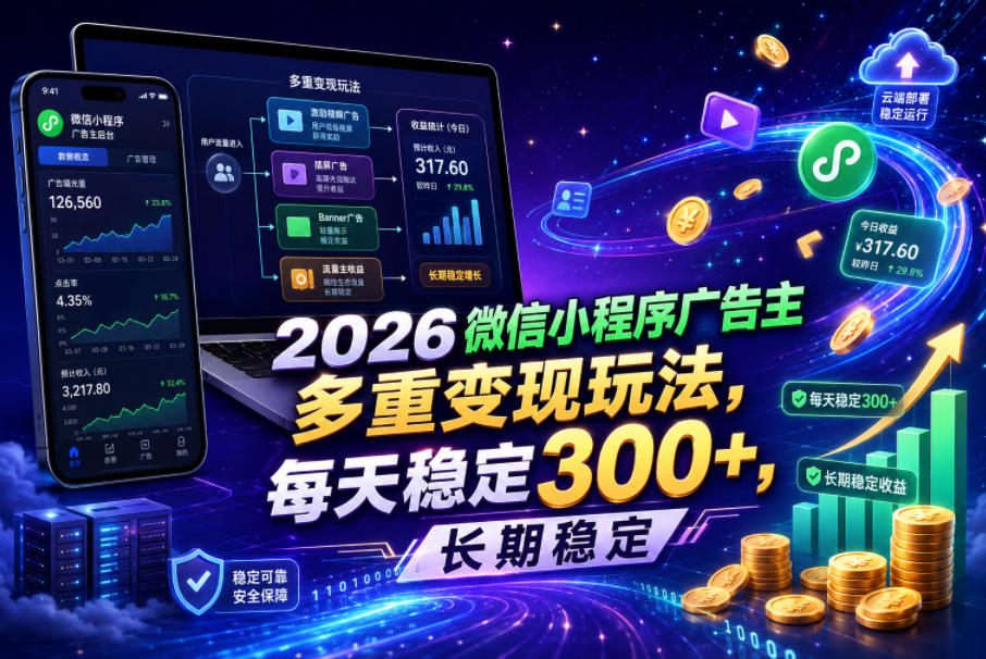 2026微信小程序广告主,多重变现玩法,每天稳定300+,长期稳定【揭秘】-星空网创资源