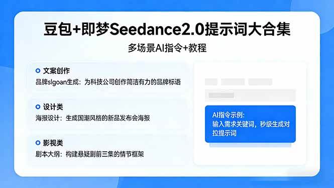 (17935期)豆包+即梦Seedance2.0提示词大合集:多场景AI指令+教程,解锁文案、设计、影视高效创作-星空网创资源