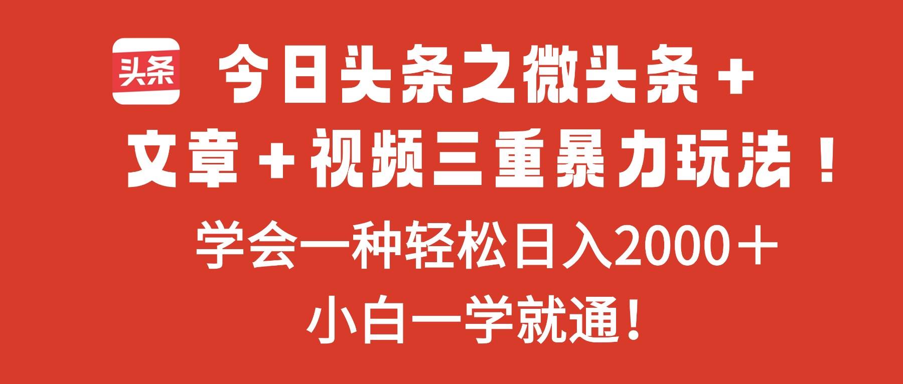 (16556期)今日头条之微头条+文章+视频三重暴力玩法,学会一种轻松日入2000+,…-星空网创资源